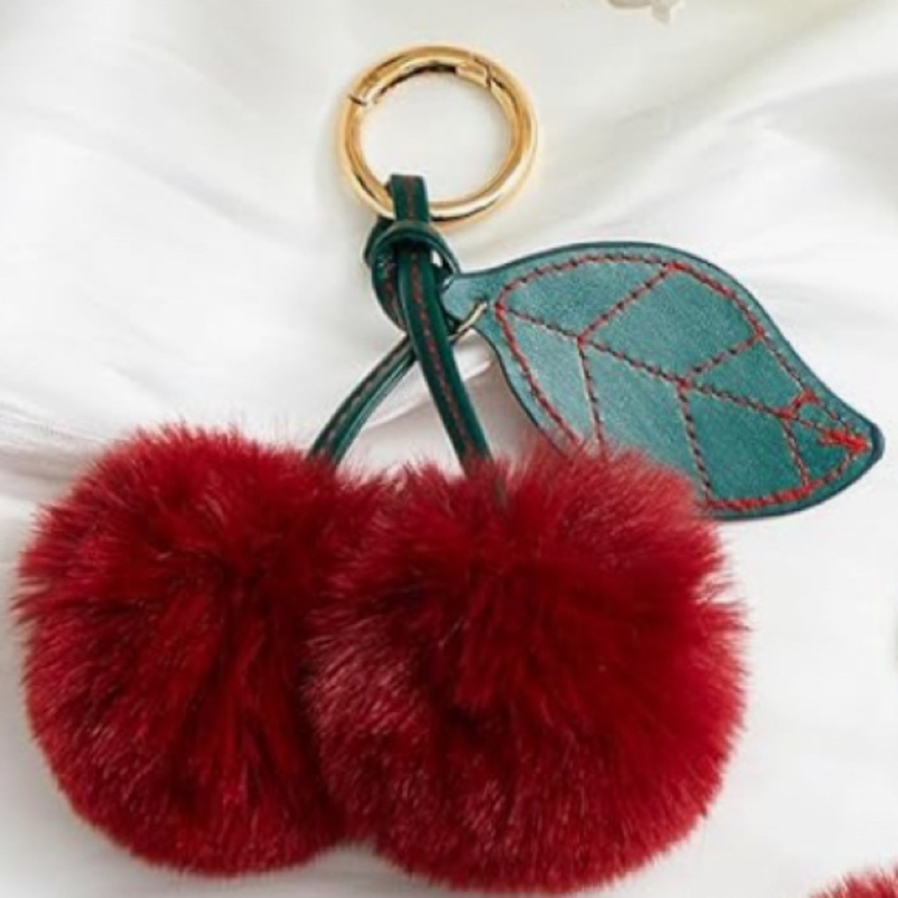 Red Cherry Pom Pom Purse Charm Key Holder